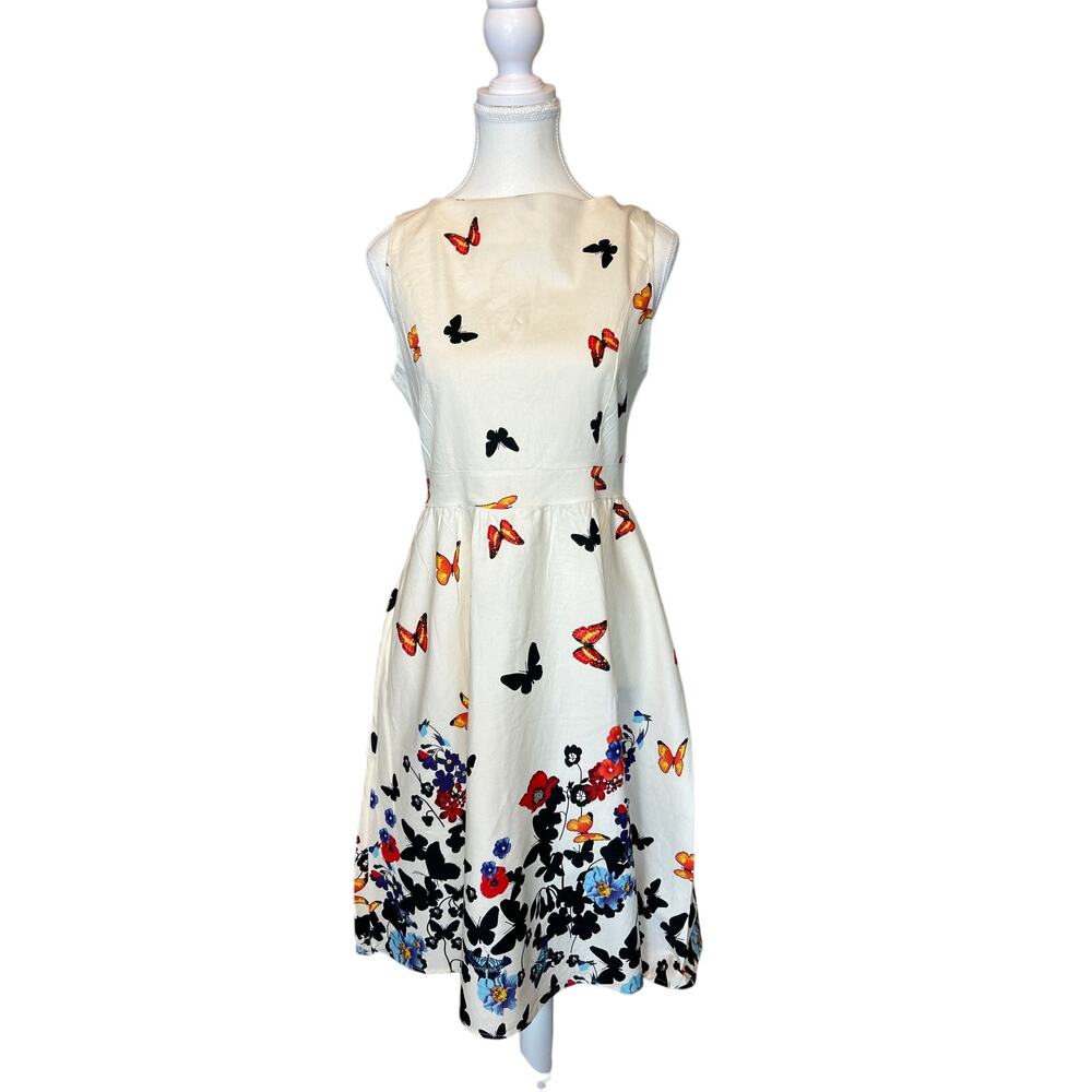 OWIN | Off White Butterfly Fit and Flare Dress | Med